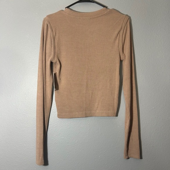 And Now This Ribbed Knit Long Sleeve Top Fitted Casual Tan Size S NWT - Picture 2 of 5